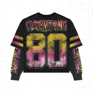 T-shirt in Jersey 100% Cotone Personalizzata OEM, Manica Lunga, Stile Vintage da Uomo, Doppio Strato, Vestibilità Ampia e Corta, Stampa DTG - Product Image 2