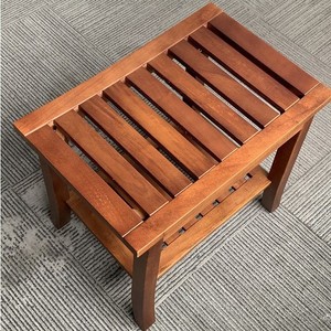 Wooden <b>Bathroom</b> <b>Stool</b> With Storage Shelf Teak Rustic Design Indoor Outdoor Use - Product Image 1