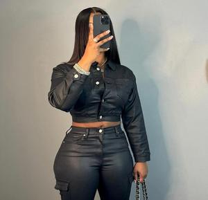 Peeqi LD2257 Completo Sexy da <span class=keywords><strong>Donna</strong></span> Autunno Inverno, Giacca in <span class=keywords><strong>Pelle</strong></span> PU e Pantaloni <span class=keywords><strong>Tuta</strong></span>, Taglie Forti, Set Due Pezzi, Nuovo Outfit Femminile - Product Image 2