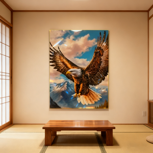 Cuadro de Porcelana con Cristal Estilo Art Deco, Diseño Animal (Águila), Marco Negro/Dorado, Personalizable para Sala de Estar o Entrada - Product Image 4