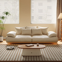 Canapé modulaire sectionnel moderne de style japonais en bois massif, cuir véritable, rembourrage en éponge douce et légère de couleur crème naturelle, ensemble pour salon