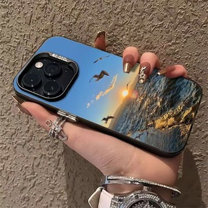 Funda de teléfono móvil de TPU para PC con llave plateada galvanizada con impresión de puesta de sol y gaviota para Iphone 8 X Xr Xs 11 12 13 14 15 16 17 Pro Max - Product Image 4