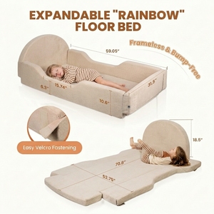 Cama Infantil Moderna de Terciopelo con Rieles Plegables de Espuma Suave y Conexión de Velcro, Incluye Colchón, Sin Marco de Madera, para Dormitorio de Niños y Niñas - Product Image 2
