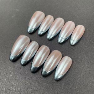 <span class=keywords><strong>Manicura</strong></span> <span class=keywords><strong>Francesa</strong></span> Azul <span class=keywords><strong>Verde</strong></span> Almendra Hecha a Mano de Alta Calidad, Venta al Por Mayor de Fábrica, con Diseño Estampado, Reutilizable - Product Image 1