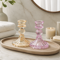 Vintage Glas-Kerzenhalter Transparent Rosa Bernstein Gerippter Kerzenständer für Hochzeitstisch-Dekoration