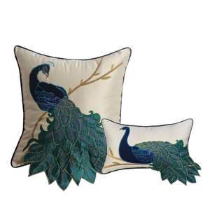 ปลอกหมอนผ้าแจ็คการ์ดปักลายนกยูงหรูหราขนาด18 "ปลอกหมอนผ้าซาตินสีเขียวแดง - Product Image 6