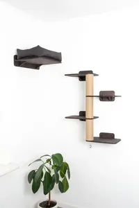 Unjunji moderno angolo di legno gatto albero sostenibile a parete torre del gatto con Sisal graffi e scaffali gatto parete mobili - Product Image 6