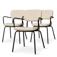 Chaise de salle à manger moderne en métal avec siège et dossier rembourrés, fauteuil beige avec structure noire pour restaurant, hôtel, salle à manger