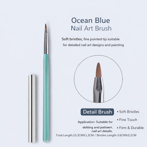 Ensemble de pinceaux de manucure à pointe ovale, faciles à nettoyer, en nylon dense, bleu océan, manche en acrylique, pour salon de manucure, travail de peinture au gel à lignes fines - Product Image 5