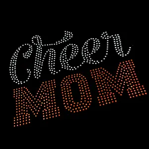 Best quality bling cheer mom silver glass rhinestones hot fix iron-on transfers for clothing