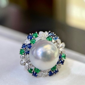 Wenchi High-End Natural Pearl Ring 14-15mm Round Strong Light <b>Enchanting</b> Blue-Green Color Scheme Model 24646 China - Product Image 4