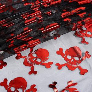 Nuevos diseños Fancy Shiny Foil Tul Mesh <span class=keywords><strong>Halloween</strong></span> Black Skull Bat Spider Mesh Fabric by the Yard - Product Image 1