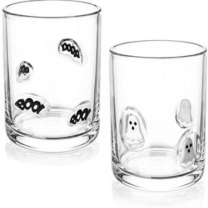 Juego de Vasos de Vidrio Estilo Antiguo con Iconos de Fantasmas y Brujas, 14 oz |   Diseño Adorable para Fiestas Navideñas y Regalos de Decoración para el Hogar - Product Image 1