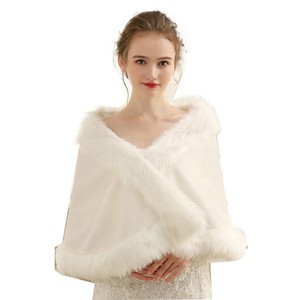 Feishiluo femmes <span class=keywords><strong>ivoire</strong></span> fausse fourrure mariée boléro hiver <span class=keywords><strong>mariage</strong></span> Cape cape enveloppement élégant mariée vestes - Product Image 1