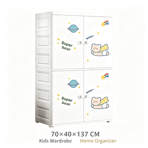 Armario de Plástico para Niños con Diseño de Dibujos Animados, Mueble de Dormitorio para Guardar Ropa, 70x40x137cm - Product Image 3