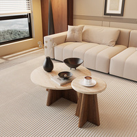 Table basse en travertin naturel avec base en bois massif, mobilier de salon moderne et luxueux, table centrale multifonctionnelle