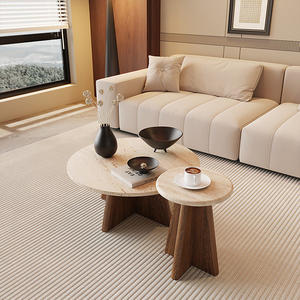 <span class=keywords><strong>Table</strong></span> <span class=keywords><strong>basse</strong></span> <span class=keywords><strong>en</strong></span> <span class=keywords><strong>travertin</strong></span> naturel avec base <span class=keywords><strong>en</strong></span> bois massif, mobilier de salon moderne et luxueux, <span class=keywords><strong>table</strong></span> centrale multifonctionnelle - Product Image 3