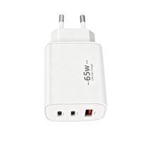Chargeur mural de voyage GaN 65W avec ports USB-A et double Type-C, chargeur rapide pour téléphone portable, iPad, tablette, ordinateur portable, Macbook