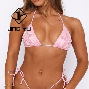 Ensemble de bikini hawaïen à bretelles 2025, de haute qualité, rose, micro bikini, OEM, nylon recyclé, maillot de bain brillant - Product Image 4