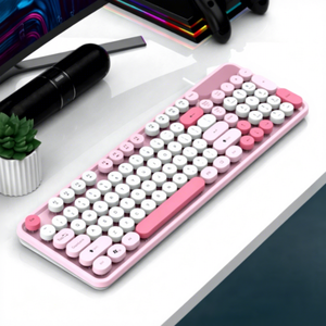 Cute Retro 104-Key Colorful Round Keycaps Wireless RF Combo Keyboard and <b>Mouse</b> Set with Ergonomic Design for Gaming - Product Image 4