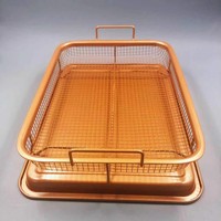 Plateau à légumes en cuivre Plateau de cuisson antiadhésif avec panier à griller à mailles surélevées Ensemble de 2 pièces