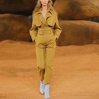 A3240 Kaki Militaire Fashion Lange Mouwen Solid Een Stuk Katoen Herfst Jumpsuit