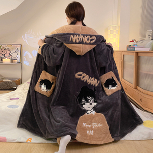 <span class=keywords><strong>Pigiama</strong></span> Autunno/Inverno per Coppie, Set Camicia da Notte <span class=keywords><strong>in</strong></span> <span class=keywords><strong>Pile</strong></span> Corallo <span class=keywords><strong>Taglie</strong></span> <span class=keywords><strong>Forti</strong></span>, Accappatoio <span class=keywords><strong>in</strong></span> Flanella, Abbigliamento da Casa - Product Image 6