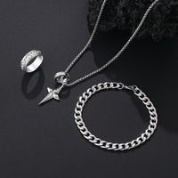 Ensemble de 3 pièces tendance pour homme : collier, bague et bracelet en alliage noir avec chaîne cubaine hip-hop à la mode