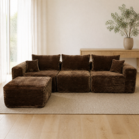 Modernes Braunes Cord-Modulsofa-Set mit Ottoman, Flaches 3-Sitzer-Sofa aus Weichem Stoff für Wohnzimmer, Großhandel