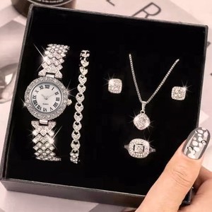 Set di Orologi XSVO di Grande Successo XR4741 Gioielli da <span class=keywords><strong>Donna</strong></span> di Buona Qualità <span class=keywords><strong>Orologio</strong></span> Bracciale Collana Anello Orecchini alla Moda Set da 5 Pezzi - Product Image 3