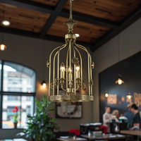 Lustres VH personnalisés en usine de style campagnard américain tout en cuivre Lampes suspendues rétro en cage à oiseaux Hauteur réglable pour la salle à manger