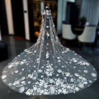 ROMANTIC Luxury 3.5M Long Bridal Handmade Flowers Veil Exquisite Wedding Veils.