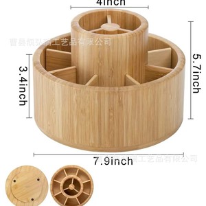Caja de almacenamiento giratoria de bambú para papelería, artículos de papelería para estudiantes, caja de almacenamiento para bolígrafos de acuarela, caja de almacenamiento multiusos para brochas de maquillaje - Product Image 3