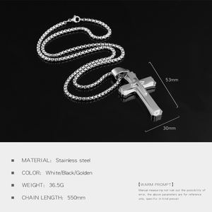 Grand collier pendentif en acier titane pour hommes et adolescents, bijoux, trois couches, croix de Jésus, crucifix, colliers avec chaîne en boîte - Product Image 2