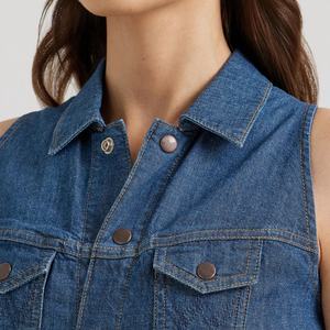 Combinaison ShanLai personnalisée chic à dos nu, jambe large et poches / Salopettes et combinaisons en jean pour femmes en gros - Product Image 4