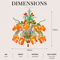 Lustre en verre soufflé artisanal floral de luxe avec structure métallique, luminaire suspendu pour la décoration de grandes salles