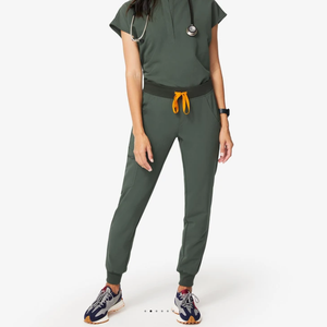 Personalizado cuello en V Hospital uniformes enfermería Tops <span class=keywords><strong>Jogger</strong></span> pantalones uniforme mujeres quirúrgico enfermera Scrub trajes uniforme médico manga corta - Product Image 6