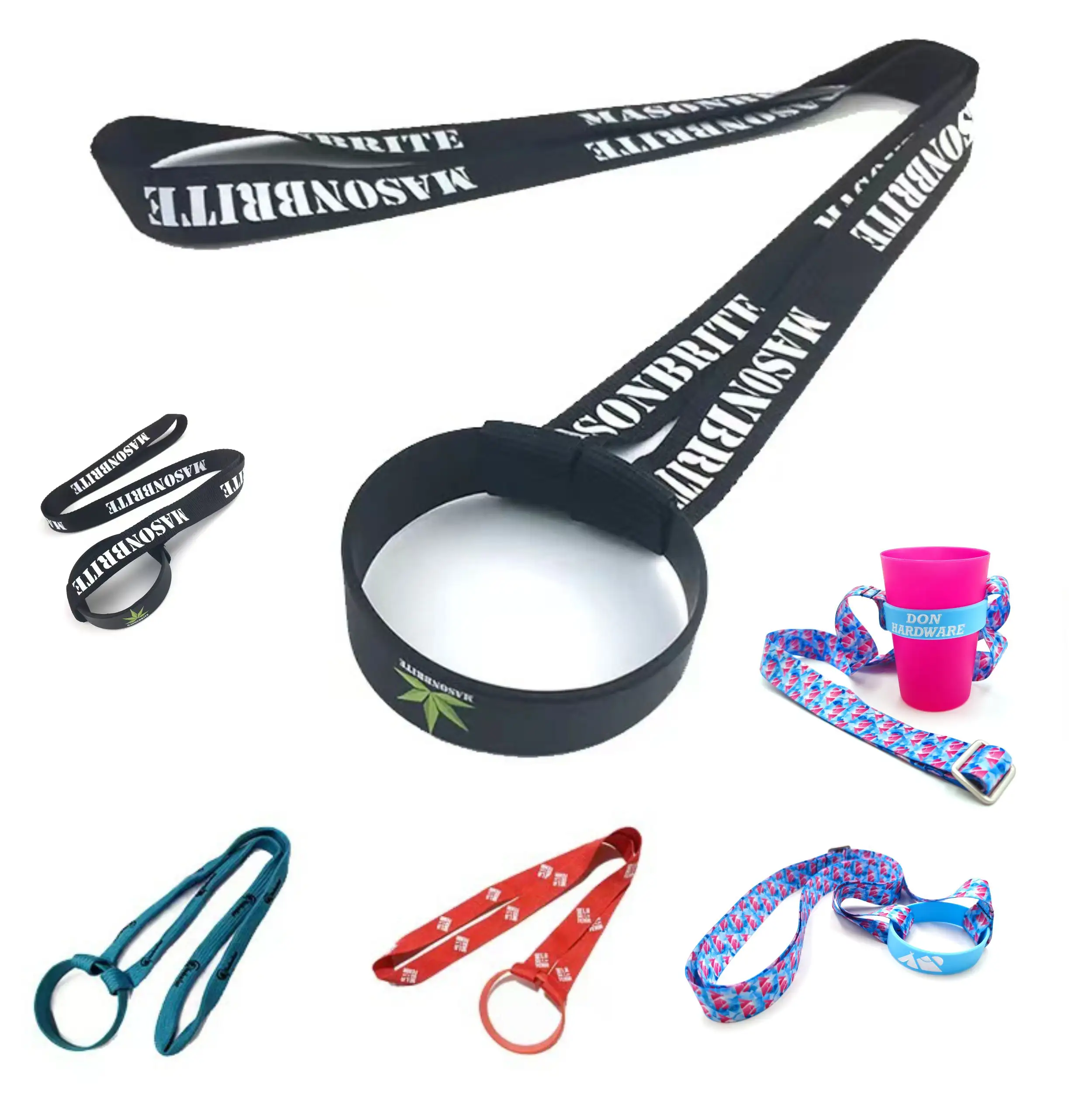 Longes en polyester imprimées par sublimation de luxe avec logo personnalisé avec bracelet en silicone pour porte-bouteille