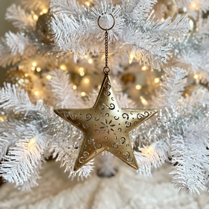 Wholesale Handmade Metal <b>Star</b> <b>Hanging</b> Ornament with Laser Cut and Tea Light Shatterproof Classic Christmas Tree Decoration - Product Image 2