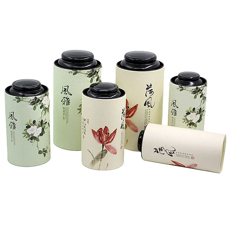 Xin Jia Yi çin tarzı ambalaj 2023 moda silindir kağit kutu kuşe kağıt yüzey Metal kapak çay kağıt paket kutuları