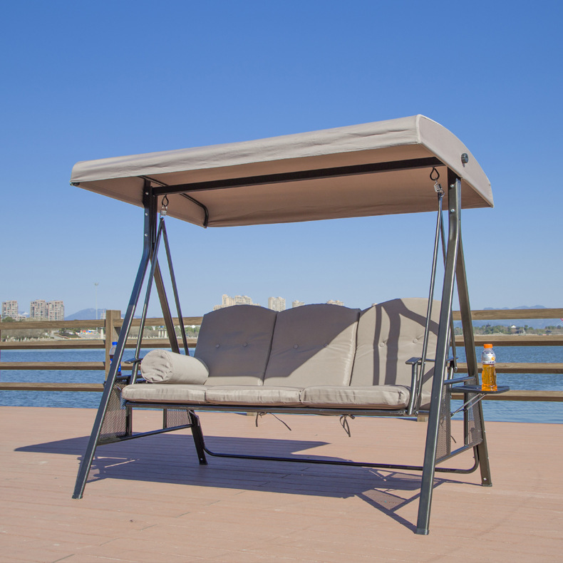 Уличная мебель для отдыха, трехместное металлическое подвесное кресло-качели, садовые качели для патио, качели с металлической рамой и навесом