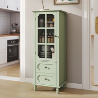 Buffet minimaliste avec portes en verre et double tiroir, armoire de rangement moderne en bois vert menthe