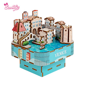 Puzzle 3D in Legno Fai-da-Te, Carillon Modello Venezia, Gondola Rotante, Regalo di Compleanno Ecologico a Manovella per Adulti, Bambini e Adolescenti - Product Image 2