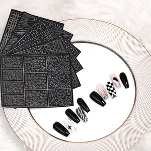 Black Zebra Stripes POP Finger Nail Stickers Water Decals Nail Art Stickers Gel Nail Sticker Set