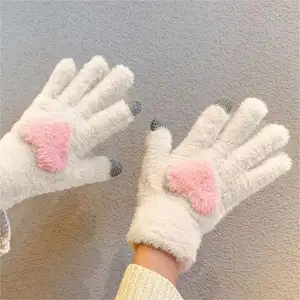 Перчатки женские зимние милые корейские из флиса