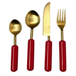 American Style 18/8 Stainless Steel Flatware <b>Set</b> With Resin Handle 4 Pcs Gold <b>Cutlery</b> For Home Hotel Place Setting Tableware - Product Image 1