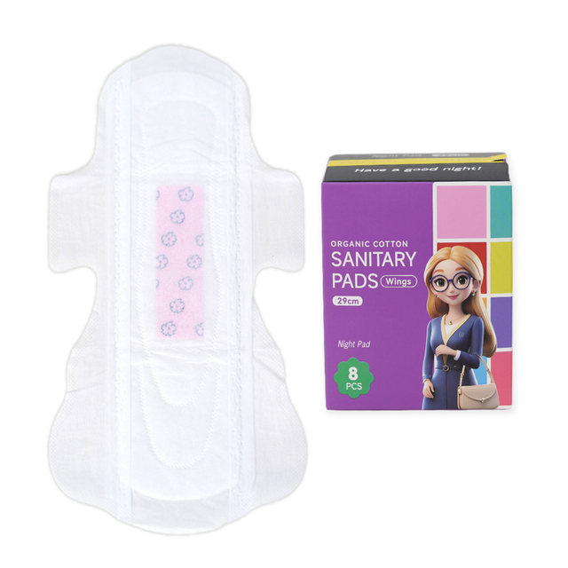 OEM/ODM Organic Cotton High Quality Lady Sanitary Napkin 290mm Night Pad 8pc/pack Breathable Cotton High Quality