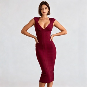 Vestido Midi de Verano para <span class=keywords><strong>Mujer</strong></span>, Negro, Rosa, Rojo Vino, Cintura Alta, con Tirantes, Escote en V Profundo, Sin Mangas, a Rayas, para Cóctel, Fiesta, <span class=keywords><strong>Noche</strong></span>, Formal - Product Image 5