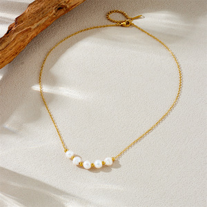 Pearl Necklace With Irregular Sized Pearls Stainless Steel Chain For Women Everyday Wear - Product Image 3