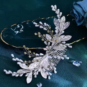 2024 coiffes faites à la main cristal perle cheveux peigne broche pince couleur argent strass feuille mariée <span class=keywords><strong>harpin</strong></span> pour accessoires de mariage - Product Image 5